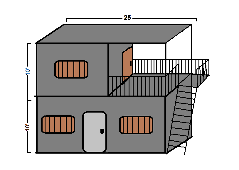 G+1N 10X25 CABIN WITH RAILING AND STAIRCASE